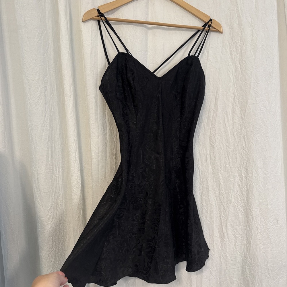 Vintage 90s Gold Label Victoria's Secret Jacquard Slip Dress Size S/M Black
